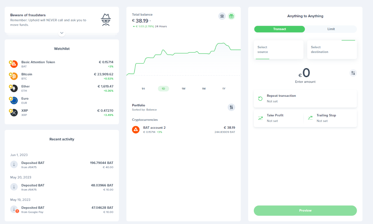 uphold buying crypto